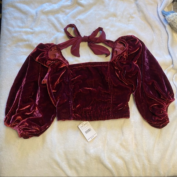 Free people Marie velvet bubble sleeve crop top - Picture 4 of 6